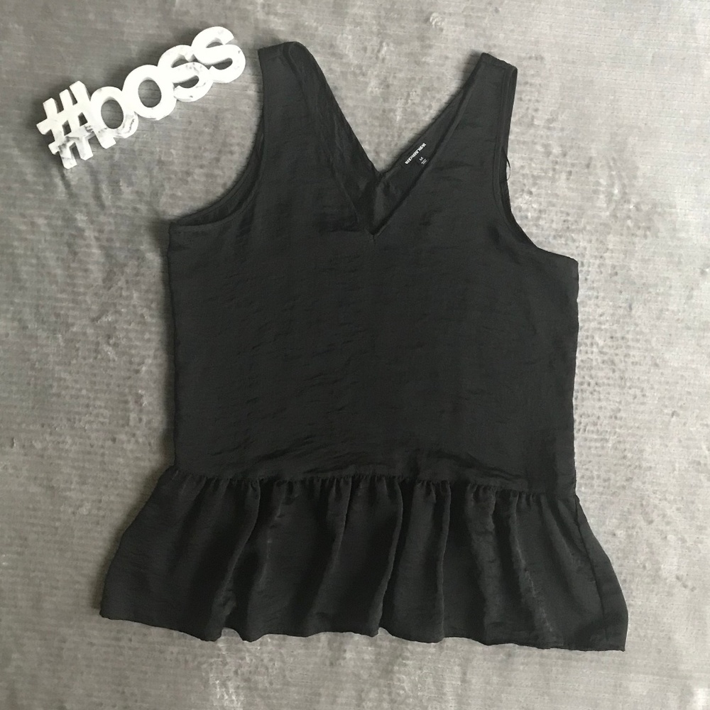 Who What Wear Black Silk-Like Peplum Top